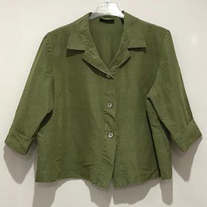 Valerie Stevens Silk Blouse Women's Size 24W Green Mid Sleeve 2093